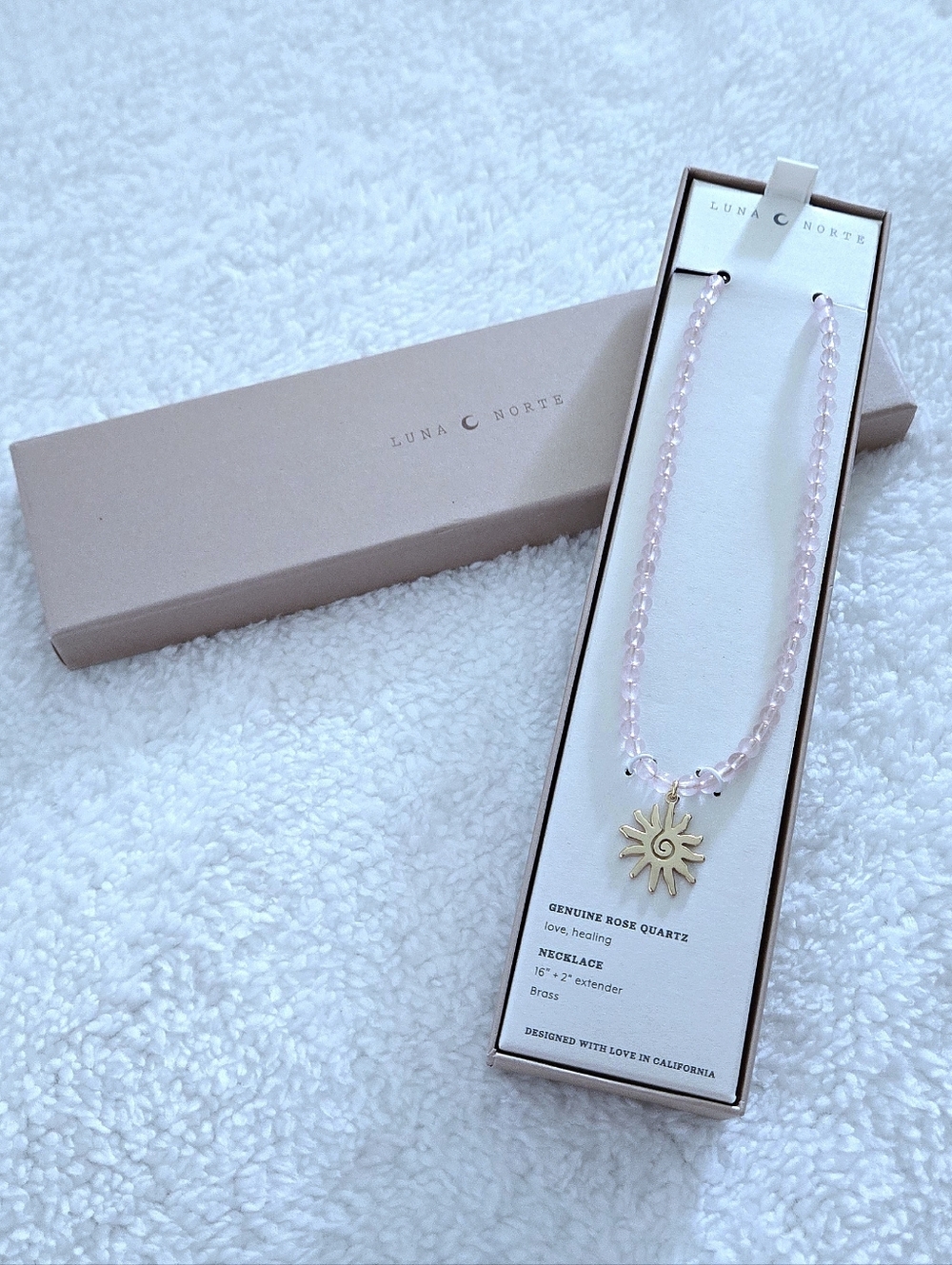 Luna🌙 Norte Rose🌹 Quartz Necklace with Stationary Gold💛 Sun☀️ Pendant - NIB
